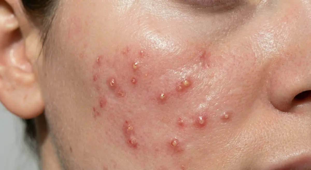 Before dermatology treatment - acne-affected skin
